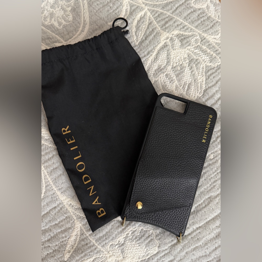 Bandolier Black Leather I Phone Case for 6+7+ 8+ phones  with Gold Accents